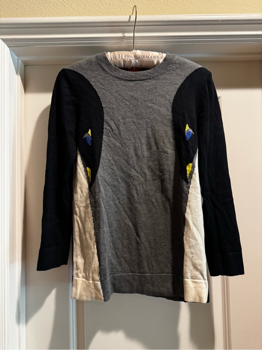 Penguin Design Grey and Black Colorblock Sweater
